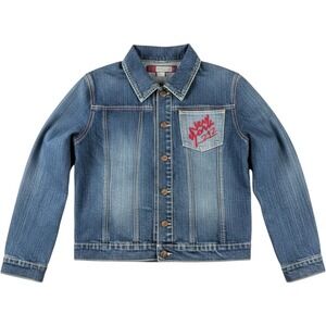 Neeso New York 212 Embroidered Denim Trucker Jacket Blue Mens Large‎ Vintage Y2K